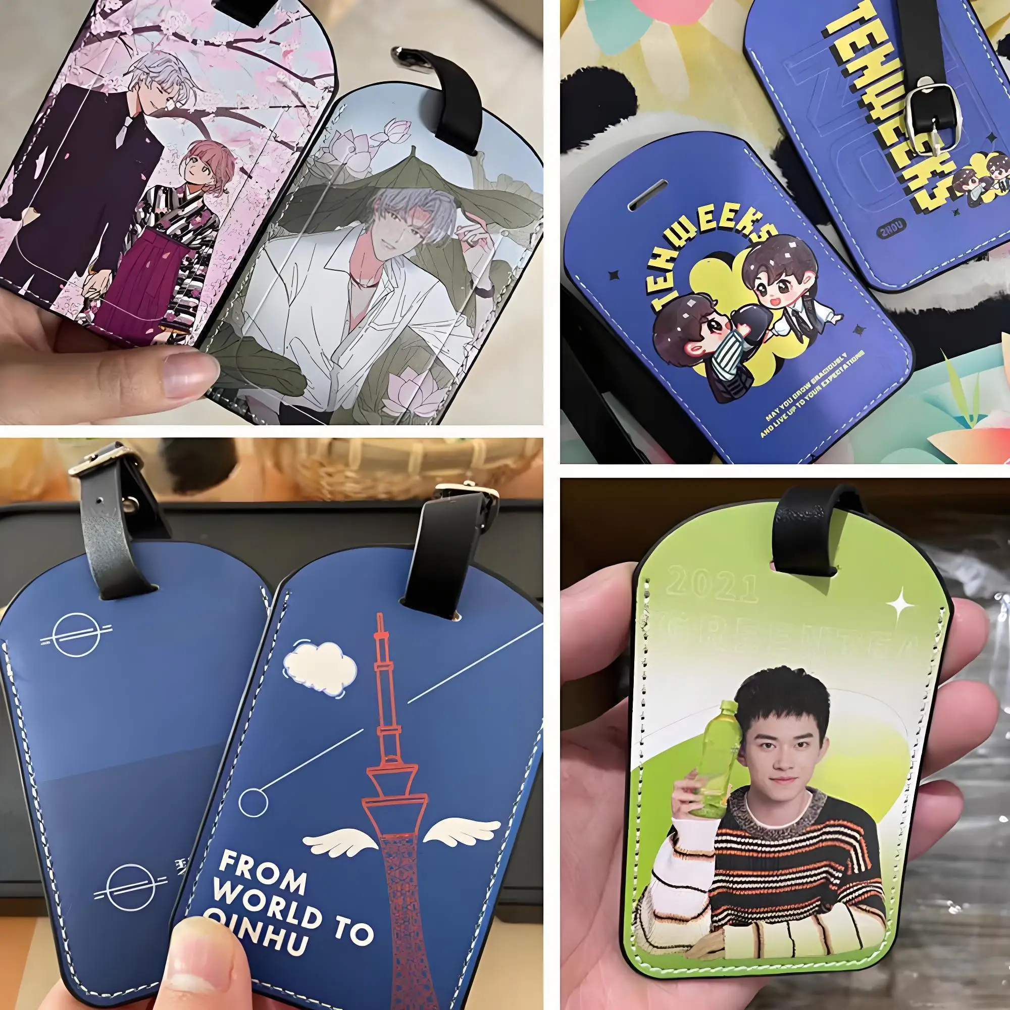 Personalized Custom Luggage Tags from Your Photo and Text, Back Cover to Protect Your Privacy, PU Leather Name Tag Suitcase Tag