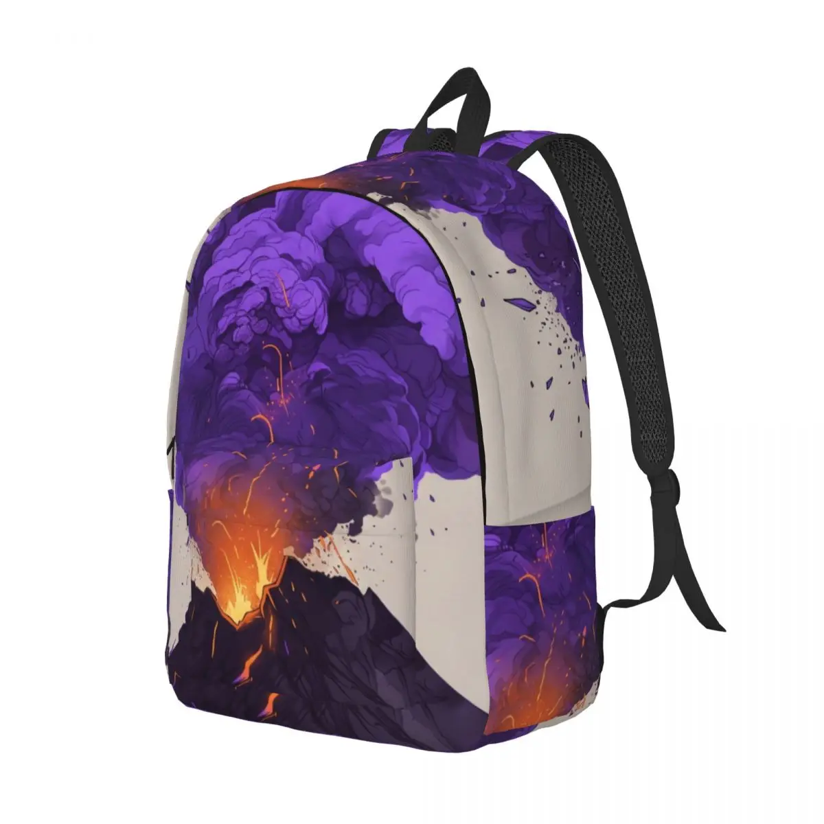 Lilac Cute Student Backpack Center Volcanic Eruption Modern Artistic Solid Black Purple Orange Edgy Daypack for School Work Punk