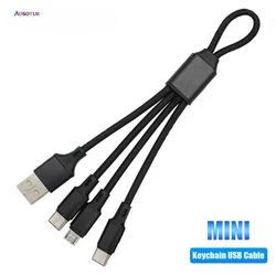 Keychain 3 in 1 USB Type C Cable for iPhone 13 12 11 XS X XR 3in1 2in1 USB Cable Charger Micro USB Type C Cord for Xiaomi Redmi