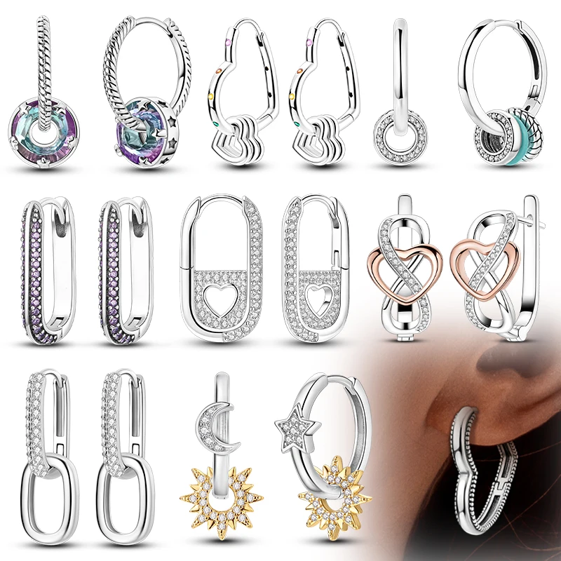 جديد 925 فضة لحظات ساخنة حلية هوب أقراط للنساء العصرية دائرة كبيرة موضة الفضة أقراط صنع المجوهرات 2025