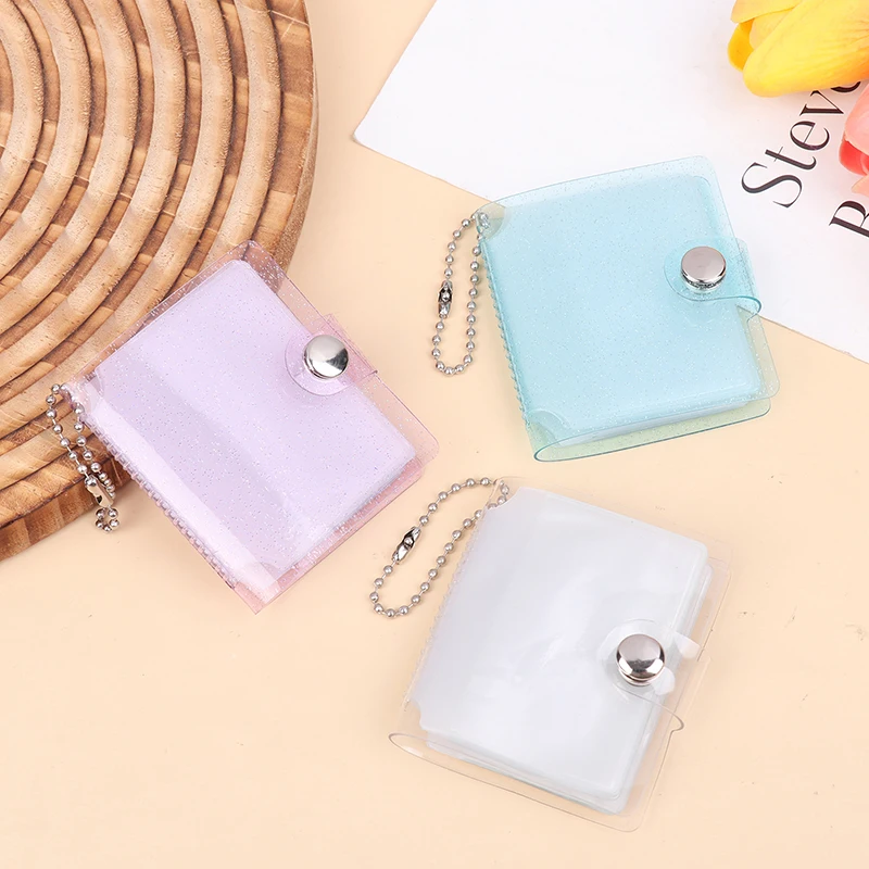 Student Photocard Holder With Keychain 1Inch 2Inch Transparent Mini Photo Album DIY Idol Small Card Collection Book Bag Keyring