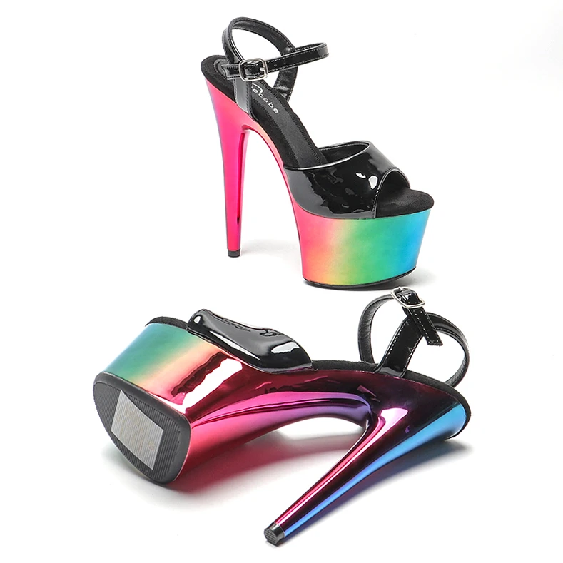 Leecabe 17CM/7Inch Patent PU upper platform High Heels stripper heel Sandals  Pole Dancing Shoes