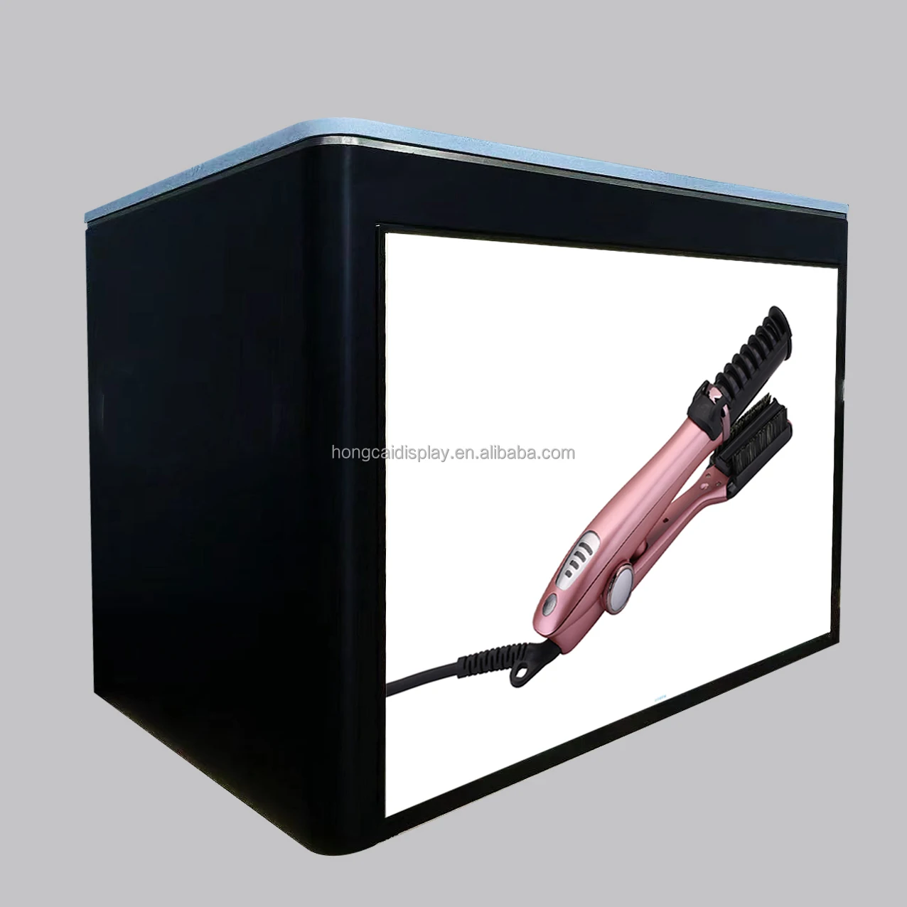 New High-Quality Customized Black Led Metal Hairdryer And Curling Iron Integrated Display Stand For Retail