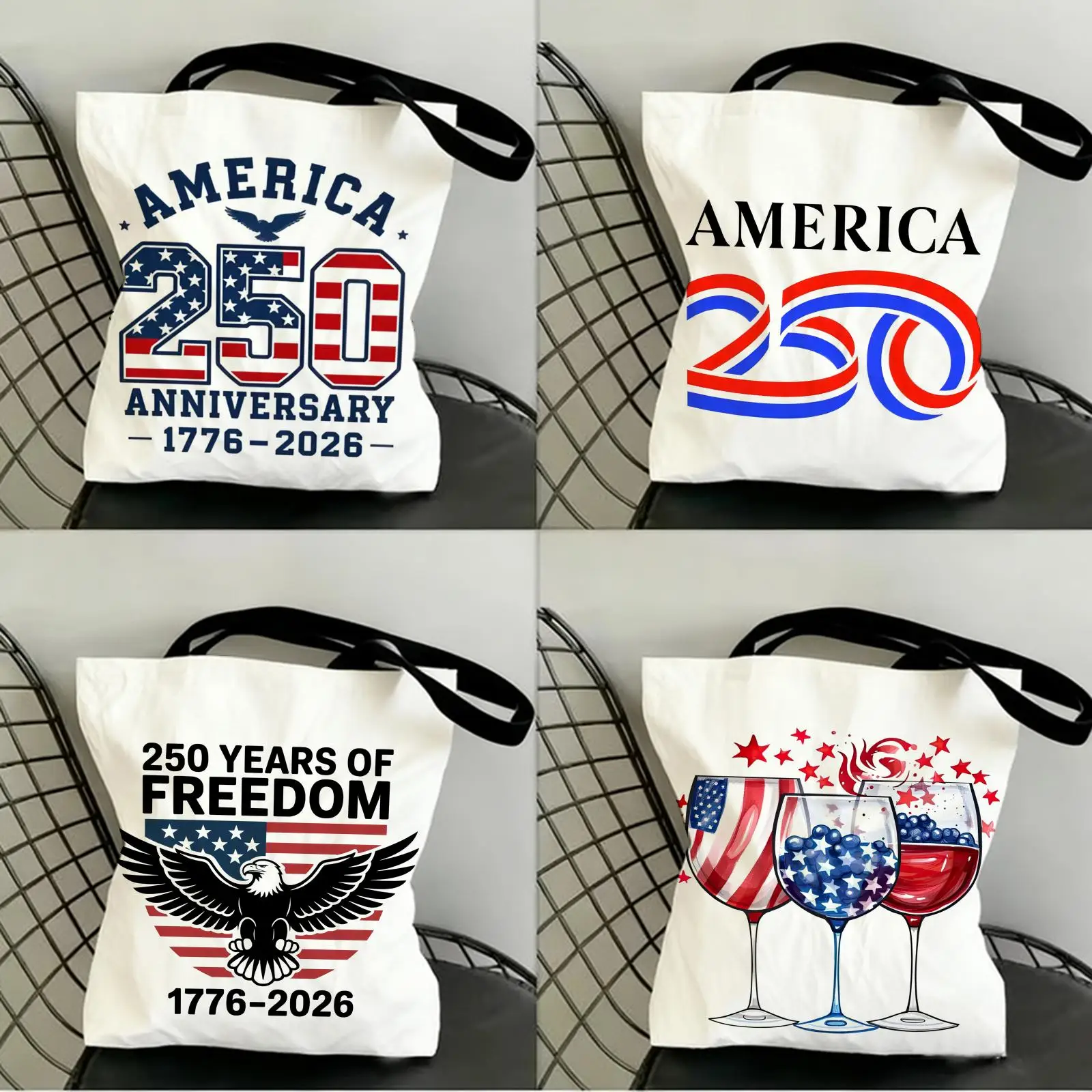 

250th Anniversary of the USA Storage Bags Canvas Double-Sided Print Shopping Bag Large Capacity Aesthetic Reusable Tote Bag