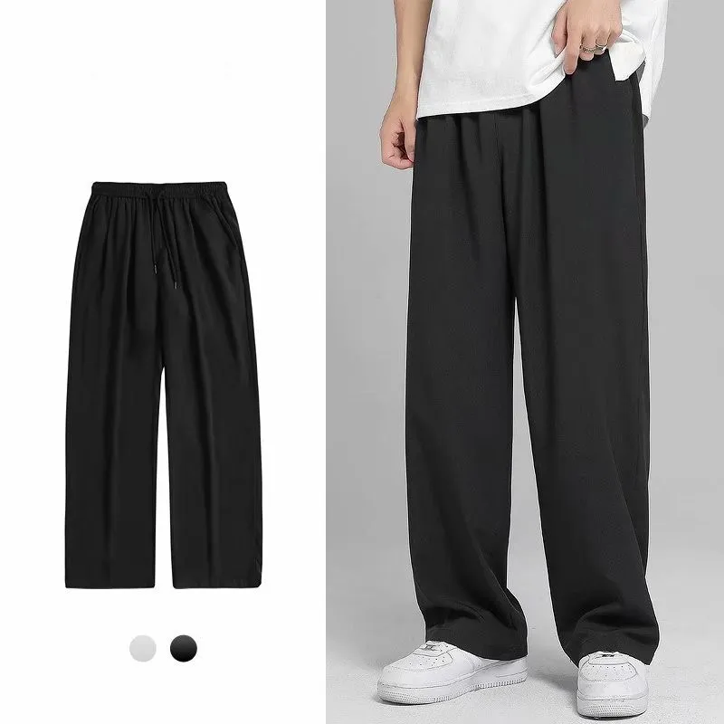 Young Men\'s Ice Silk Casual Pants 2024 New Summer Thin Trend Korean Version of Draped Dress Pants Wide Leg Straight Pants M-5XL