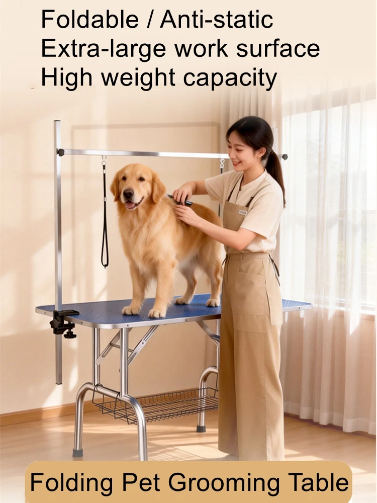 Pet Grooming Table—Foldable for Small and Large Dogs: Bathing, Blow-Drying, and Trimming—Portable Table for Home Use