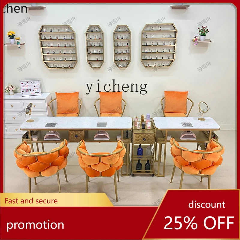 HXL Marble Nail Table and Chair Suit with Vacuum Cleaner Standard Seven Holes Socket Single Double Three-Person Table