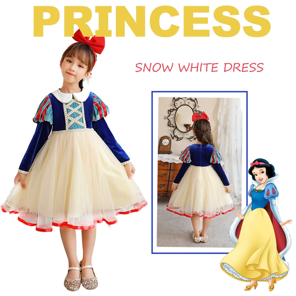 

Disney Princess Costume Girls Classic Autumn Snow White Dress Luxury European Style Winter Clothes Birthday Party Gown