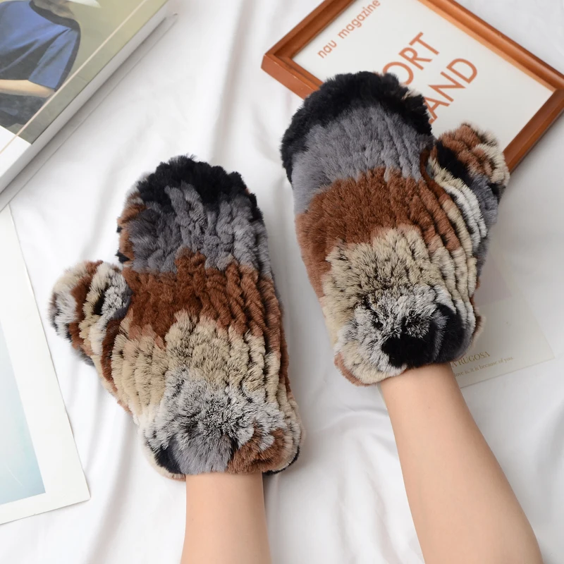 Real Rex Rabbit Fur Gloves For Women In Winter Plush Thickened Natural Fur Gloves To Keep Warm Furry Fur Handmade Knit Mitten