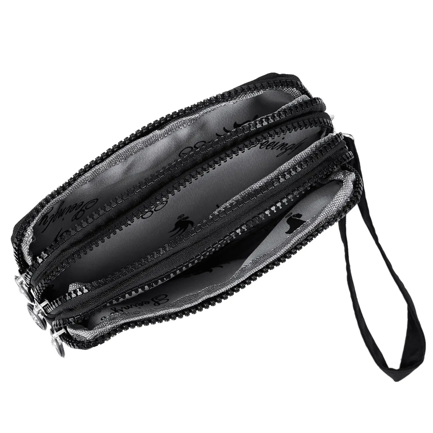 محفظة نسائية صغيرة من ABQR، محفظة هاتف من القماش التجاعيد، ثلاثة سحابات، حقيبة مكياج محمولة باللون الأسود