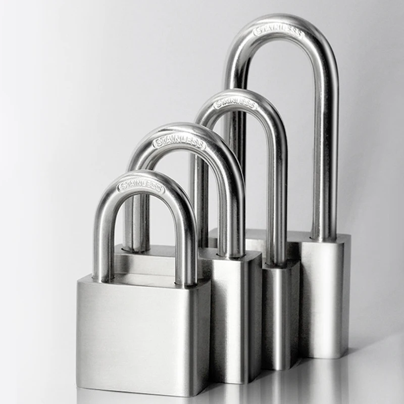 Portable Door Lock Padlock Safety Waterproof Antirust Street Lock304 Stainless Steel Padlock 4 Key Heavy Duty Solid Lock