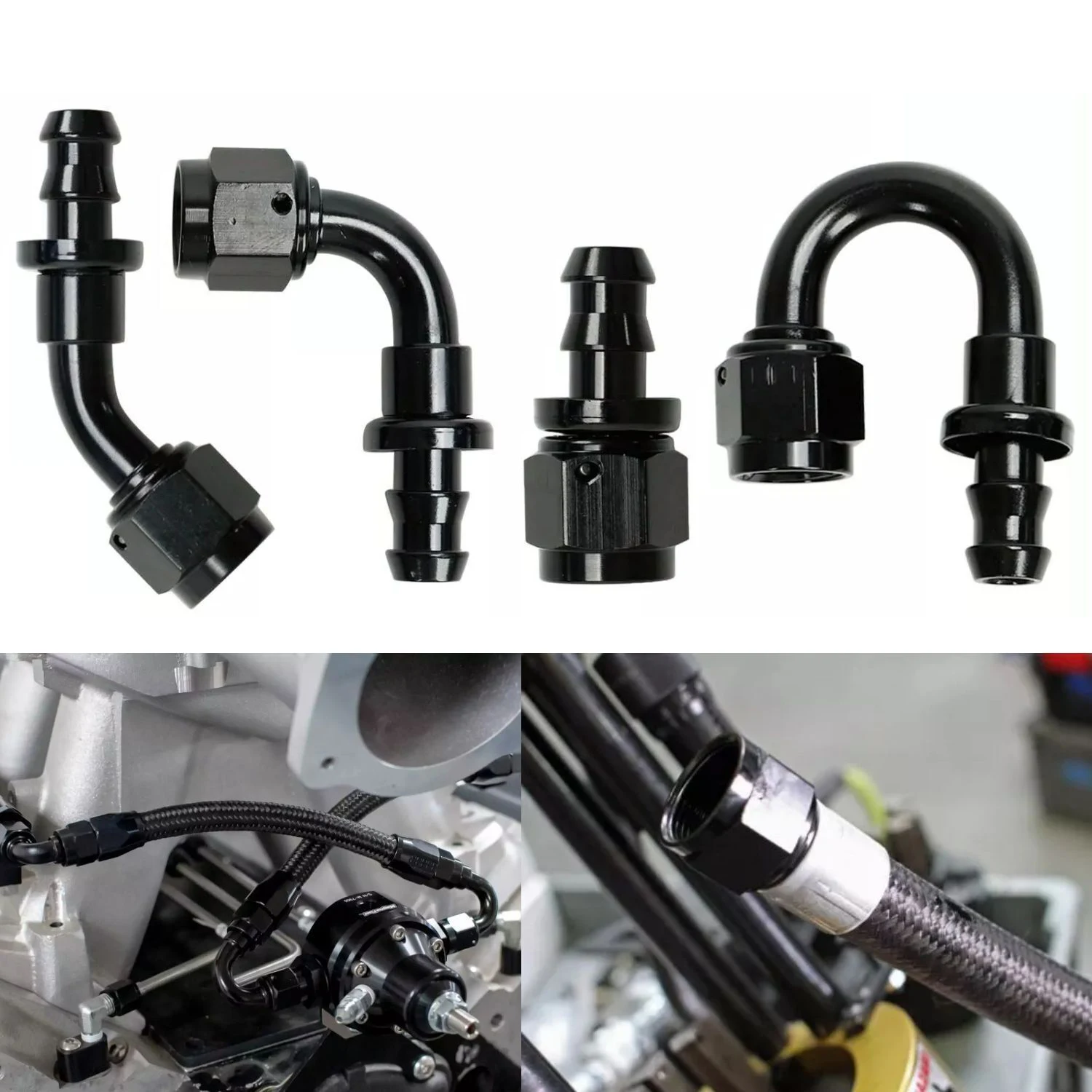 

Push Lock Fuel Hose End Fitting AN4/AN6/AN8/AN10/AN12 Straight 45 90 180 for Fuel Gas Line Adapter