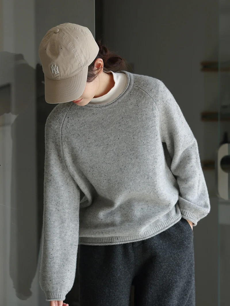 

Женский свитер из мериносовой шерсти в горошек, свободный крой, длинный вязаный топ, повседневный зимний свитер, Новое поступление, модный тренд