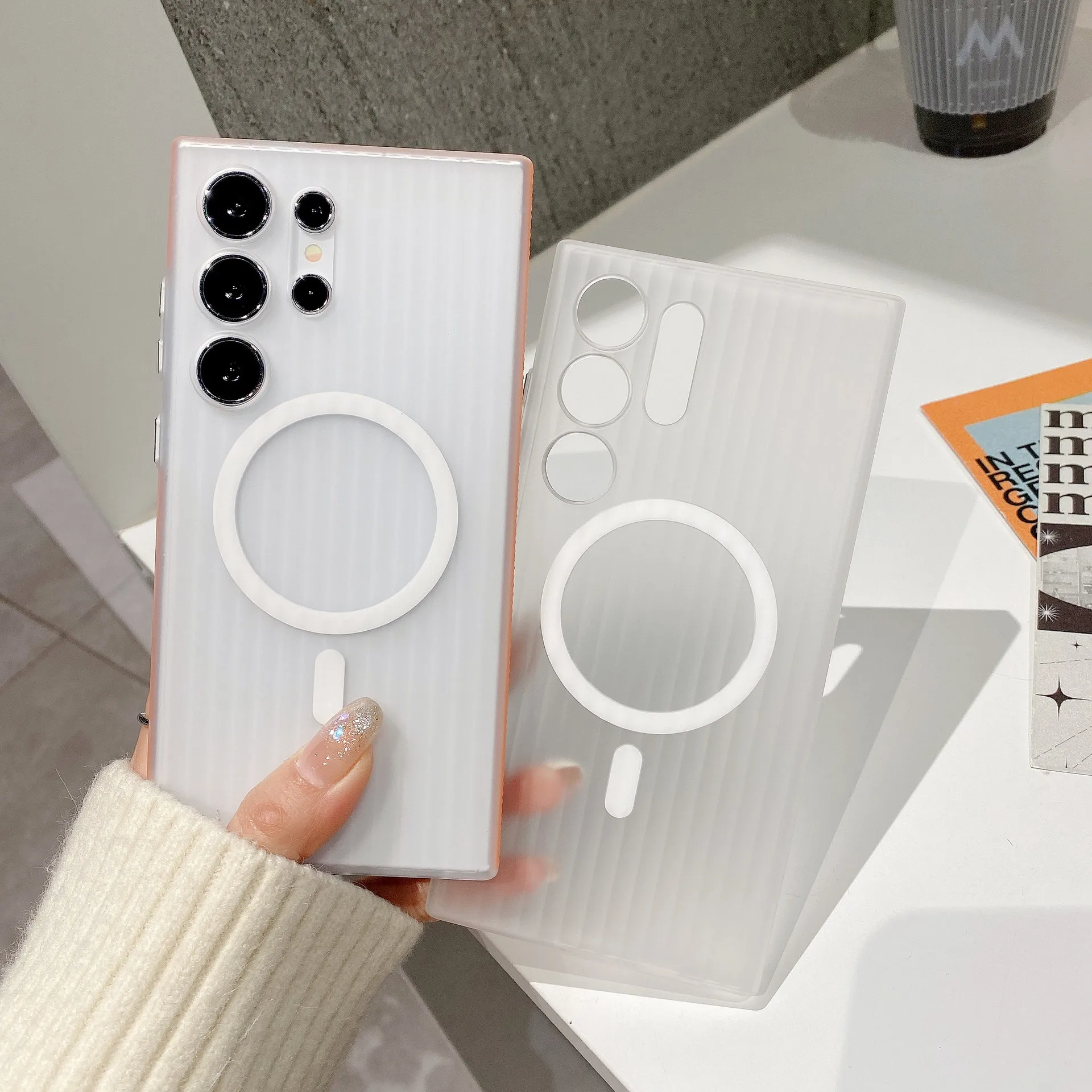 Magnetic Case for Samsung S25 Ultra Anti-Slip Rippled Sides Matte Shockproof Cover for S24 Ultra S25 Plus S24 Plus Case