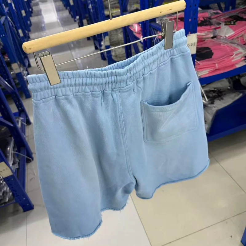 High Street Paly Shorts High Quality Washed Distressed Blue Casual Hip Hop Short Pants for Men Women