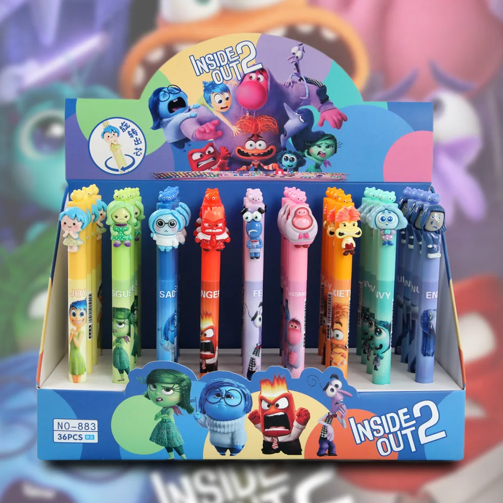 

36 шт. Disney Inside Out 2, стираемая синяя гелевая ручка, шариковая ручка с мультяшным прессом, студенческие канцелярские принадлежности, подарок ребенку