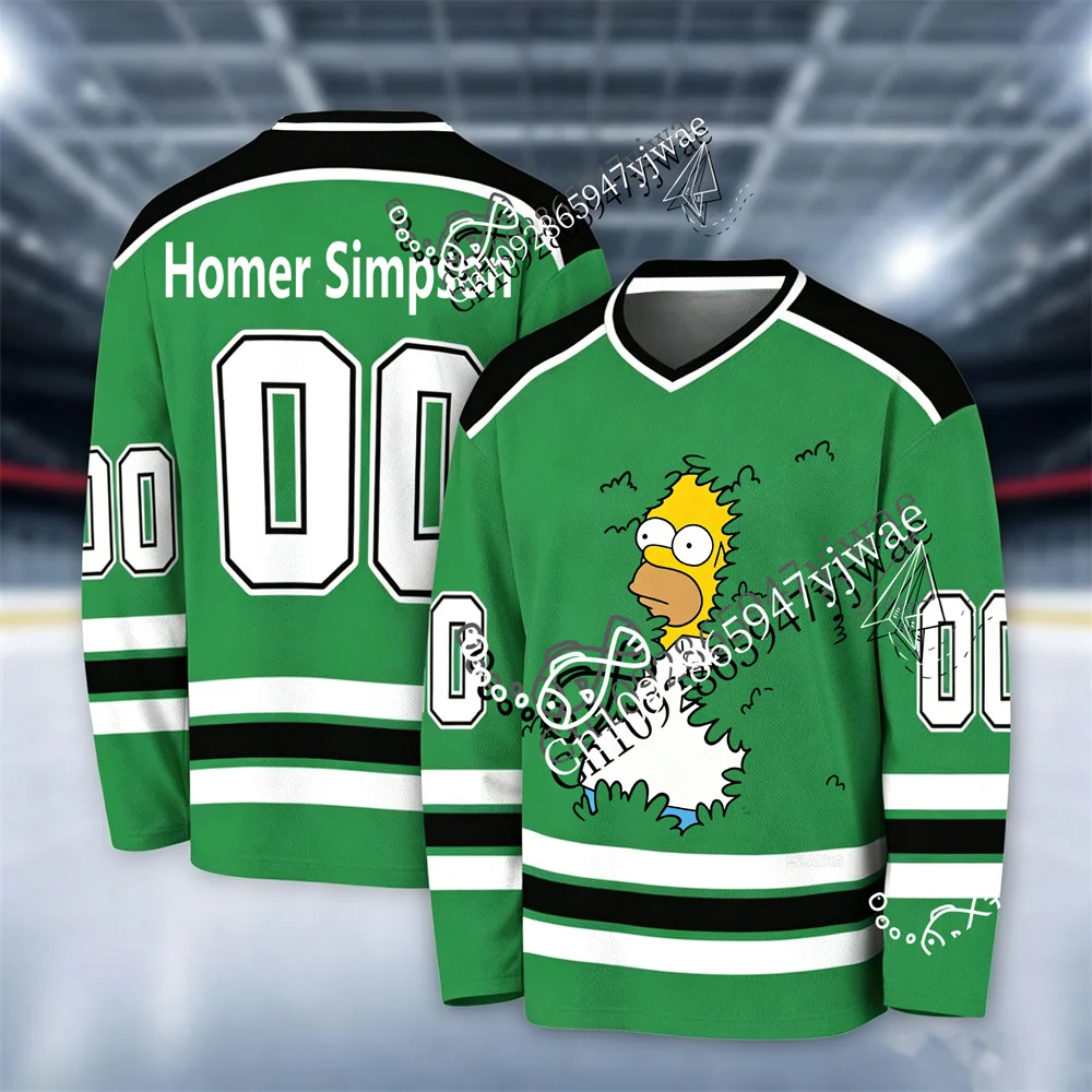 The Simpsons Ice Hockey Jersey Men Women Youth 3d Cartoon Graphic Long Sleeved TShirt Breathable Quick Drying Top Autumn T-shirt