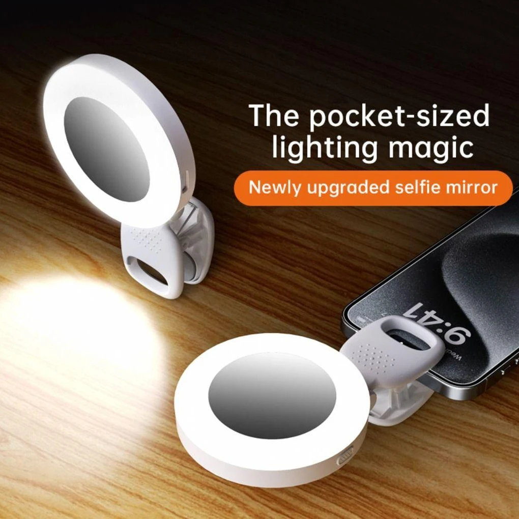Portable Led Lamp Mirror With Light USB Rechargeable Light Ring Selfie Led Light Phone Light Clip Fill Light Selfie Lighting Cam