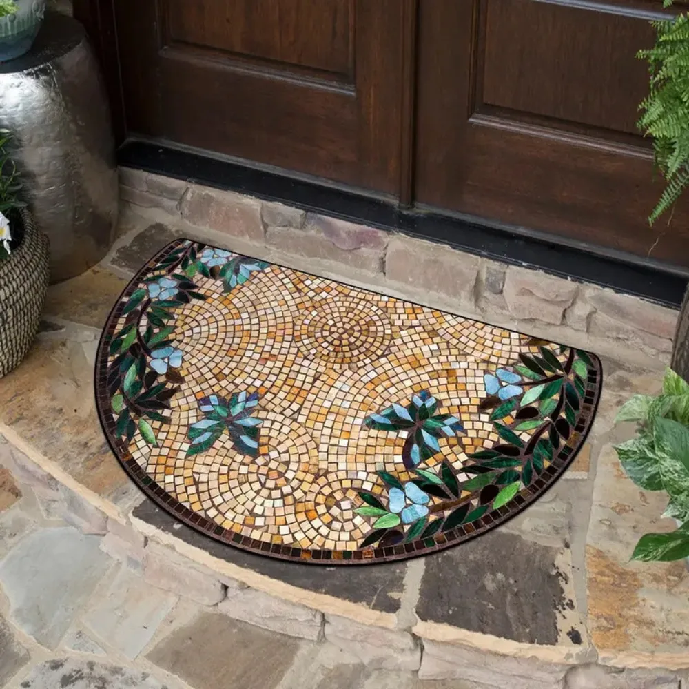 

New Non-Slip Semi-Circular Carpet Anti-fouling Easy to Clean Door Mat Ethnic Style Welcome Mat Home Decorative