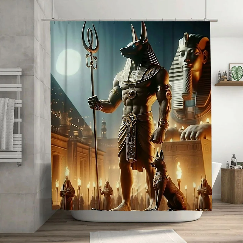 

Ancient Egypt Shower Curtain: Anubis Statue Print Waterproof Bath Rug Decorations for Bathroom Accessories Home Supplies