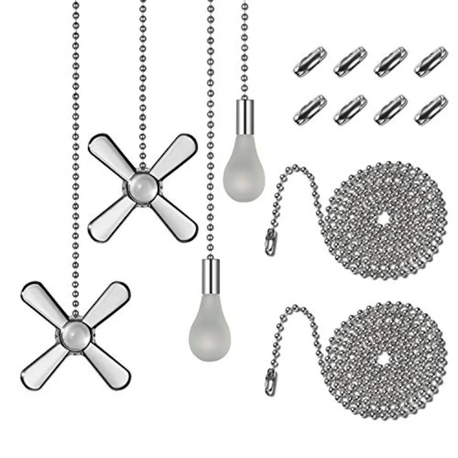 Generic ELFCAB Ceiling Fan Pull Chain Set, Including 4Pcs Beaded Ball Fan Pull Chain Pendant, Extra 8Pcs Pull Loop Connectors,