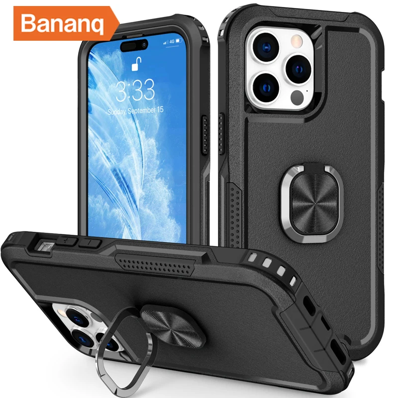 

Bananq Metal Finger Ring Stand Case For iPhone 15 14 Plus 13 12 11 Pro Max 6 6S 7 8 Plus XS Max XR SE2 SE3 Magnetic Holder Cover