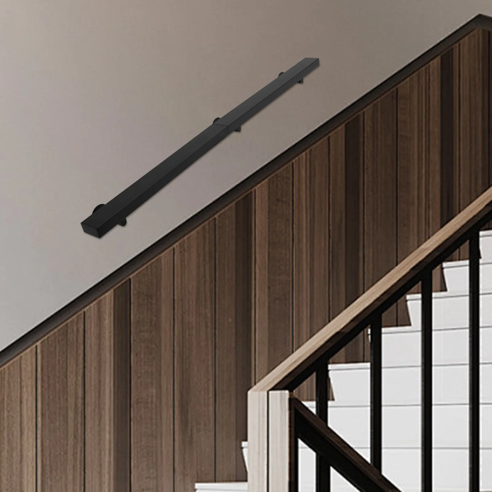 طقم درابزين سلالم مستطيل من الفولاذ المقاوم للصدأ بطول 5 أقدام و200 رطل - درابزين أسود حديث للاستخدام الداخلي والخارجي