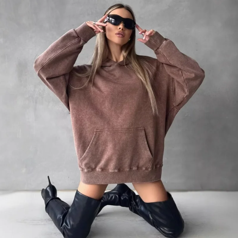 

Trendy Retro Couple Sweatshirts Autumn All-match Washed Heavy Cotton Washed Pullover Tops Men Women Winter New Style Clothing