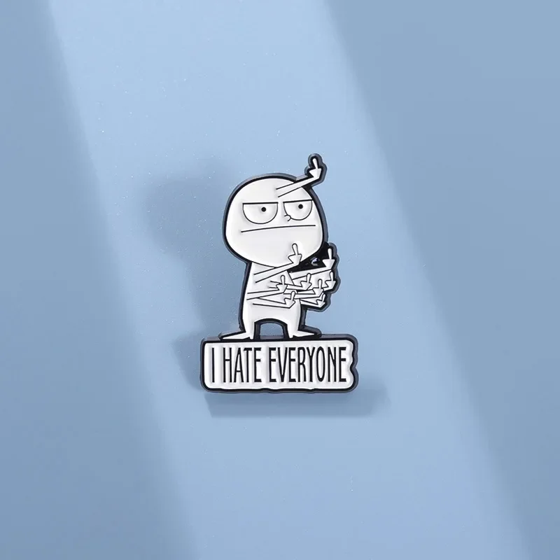 I Hate Everyone esmalte Pins Stickman Middle Finger broches, insignias de solapa, dibujos animados divertidos, regalo de joyería al por mayor para niños y amigos