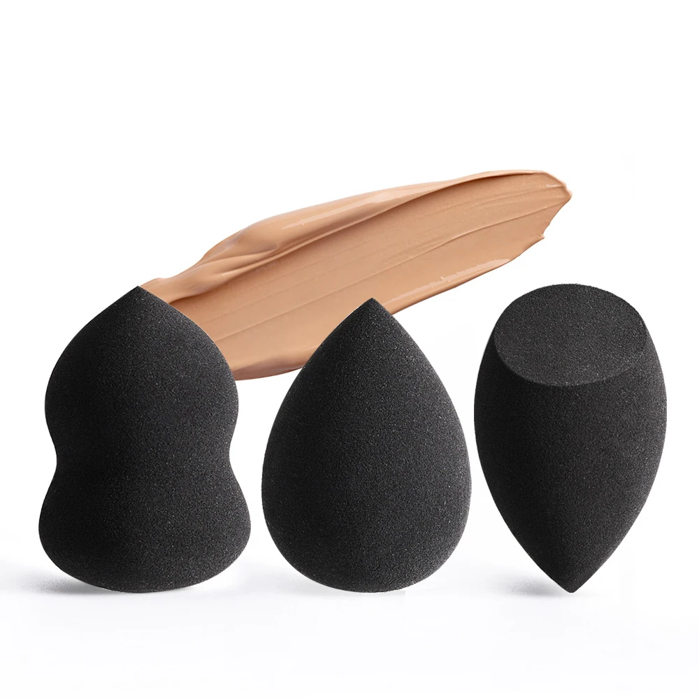 Customize Logo Black Wholesale Teardrop Shape Latex-free Cosmetic Puff Beauty Batch Sponge Make Up Sponge Face Care Puff