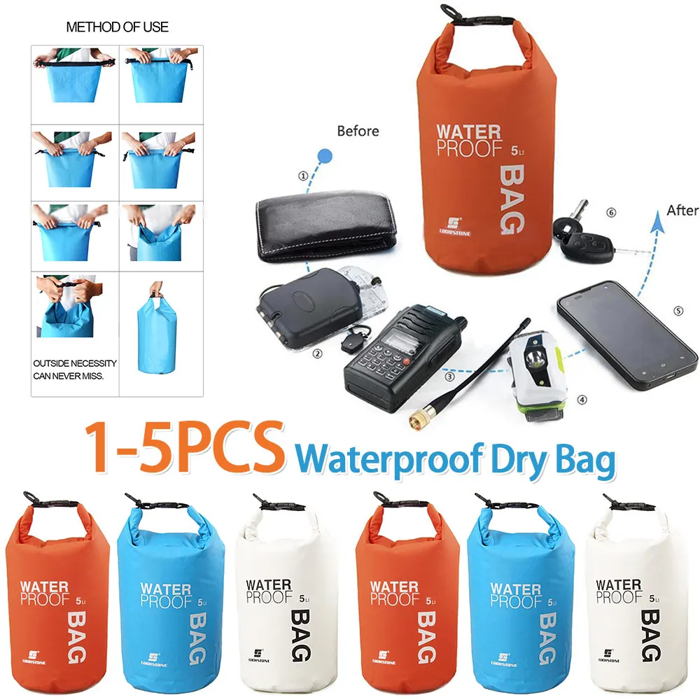 

1-5PCS 5L Waterproof Dry Bag Phone Pouch Ultralight Drifting PVC Mesh Bags Phone Case for Kayaking Rafting Boating Swimming