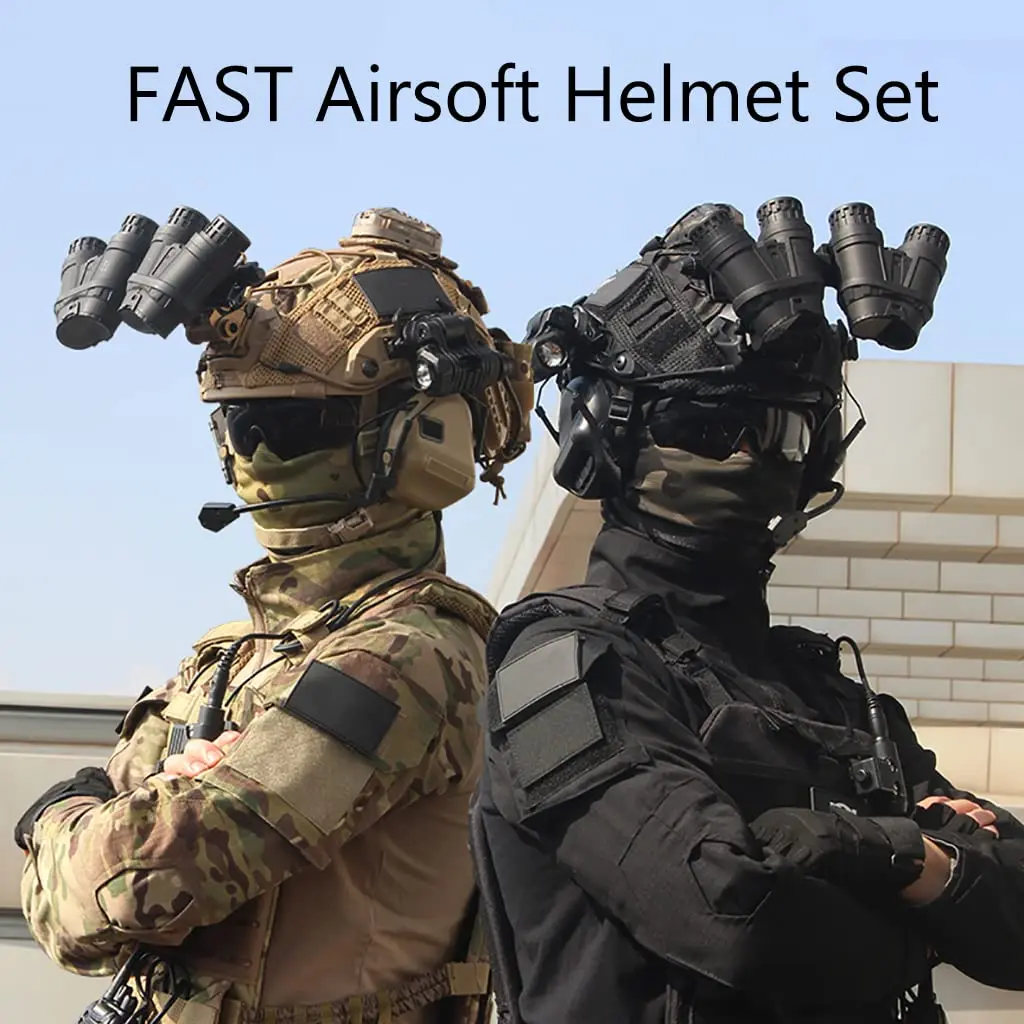 Tactical FAST Airsoft Helmet Set with Telescope Headphones Signal Lights Shooting Range Cosplay Equip For Paintball Hunting