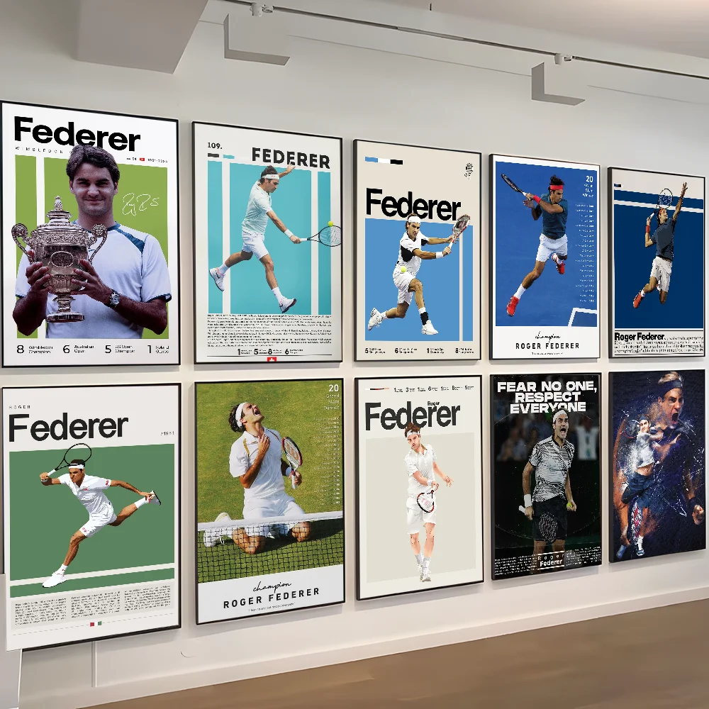 Tennis R-Roger F-Federers Self-adhesive Art Poster Decoracion Painting Wall Art White Kraft Paper Home Decor