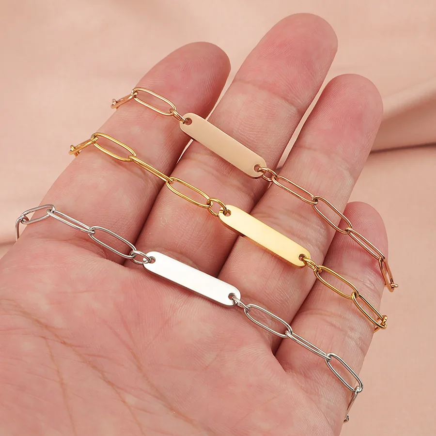 Fnixtar 10pcs Stainless Steel Blank Bar Bracelets Hand Chain Lover Engrave Name Couple Men Women Family Jewelry Birthday Gift