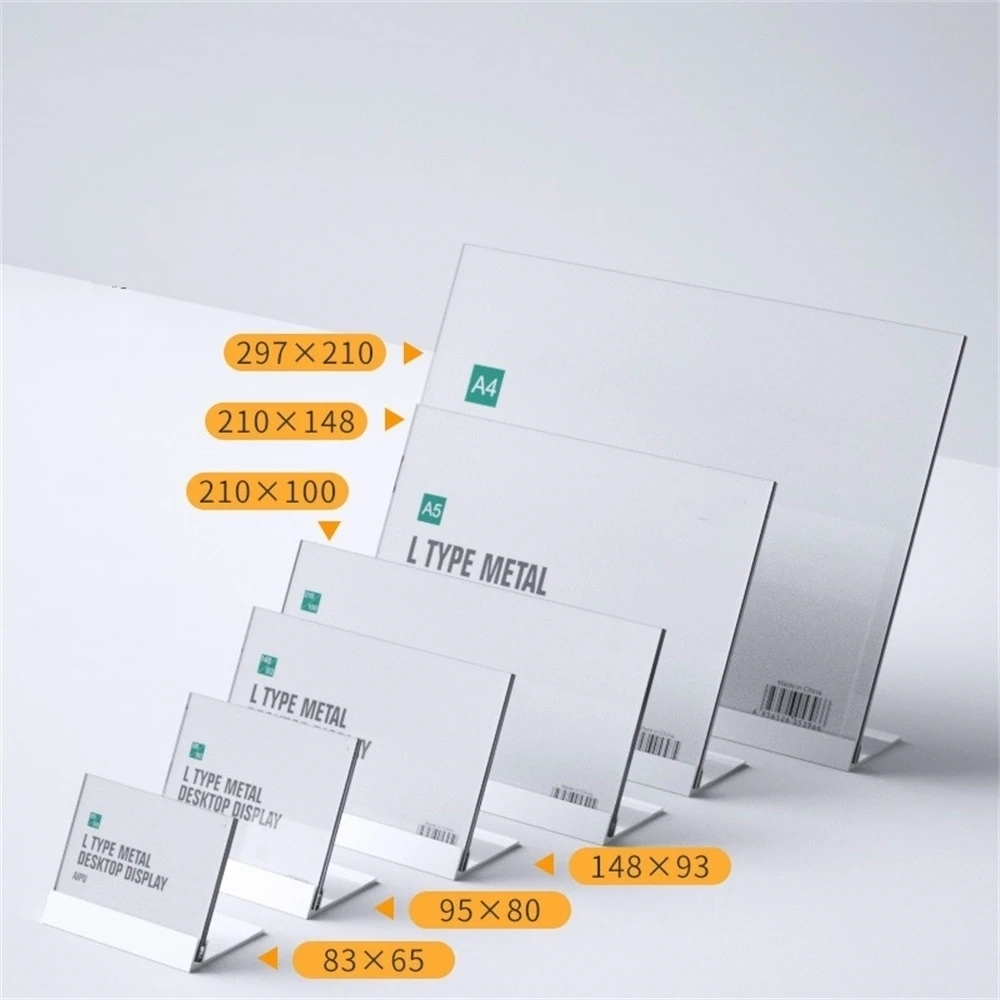 1pcs Clear Acrylic Advertising Poster Sign Stand Aluminum Alloy L-shaped Restaurant Menu Alipay Table Card Display Holder