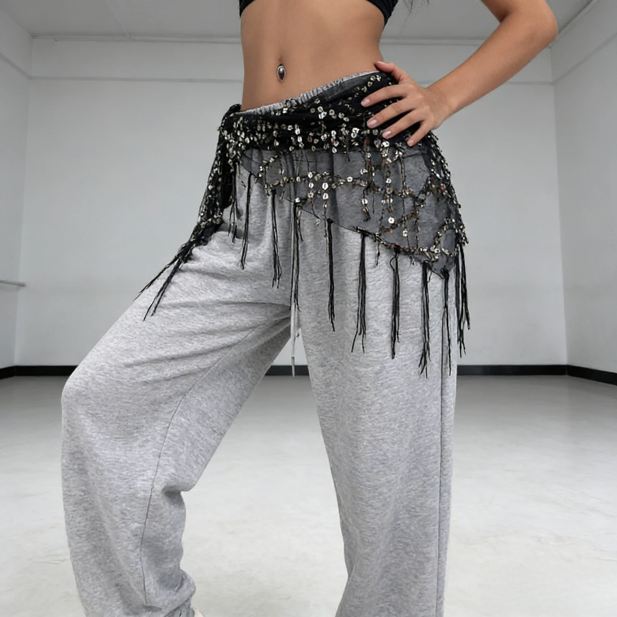 

Новый модный пояс-шарф для танцев в стиле хип-хоп, аксессуар с цепочкой на талию, пояс с бахромой, универсальный пояс-накидка для женщин.