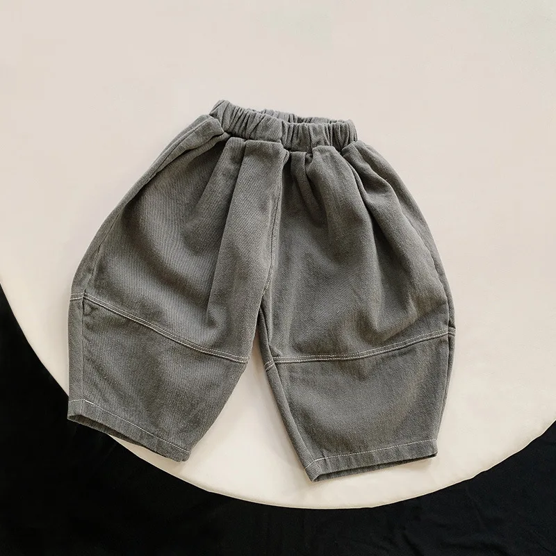 MiniAinis Spring Summer New Boys Loose Casual Pants Girls Cotton Harlan Pants Children Dark Gray Apricot Solid color Trousers