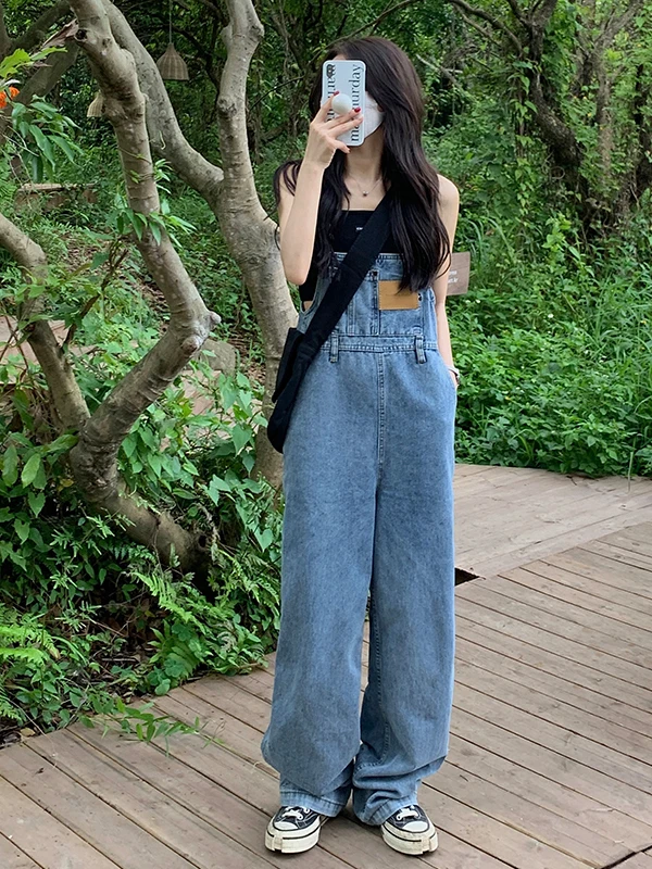 

Винтажные джинсовые комбинезоны, женские модные утягивающие цельные брюки, весенне-осенние новые прямые джинсы с высокой талией