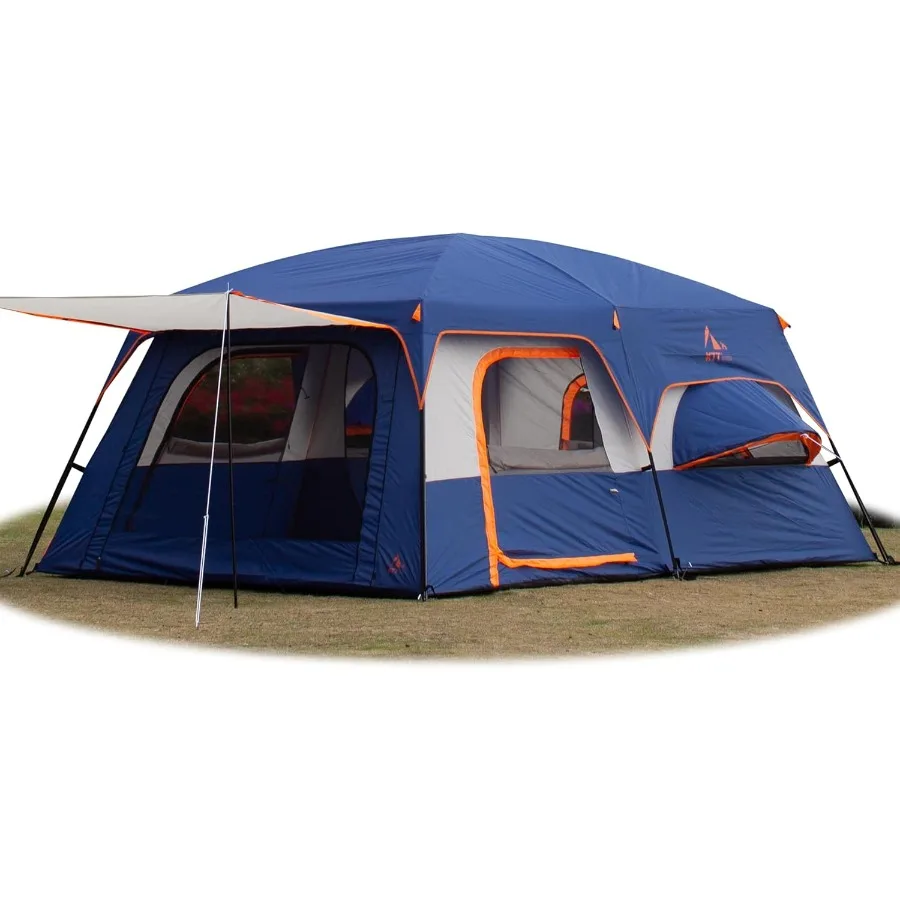 خيمة كبيرة جدًا 6101214 خيام كابينة عائلية شخصية B 2 غرف 3 أبواب و3 نوافذ مع جدار مستقيم شبكي مقاوم للماء مزدوج La #1