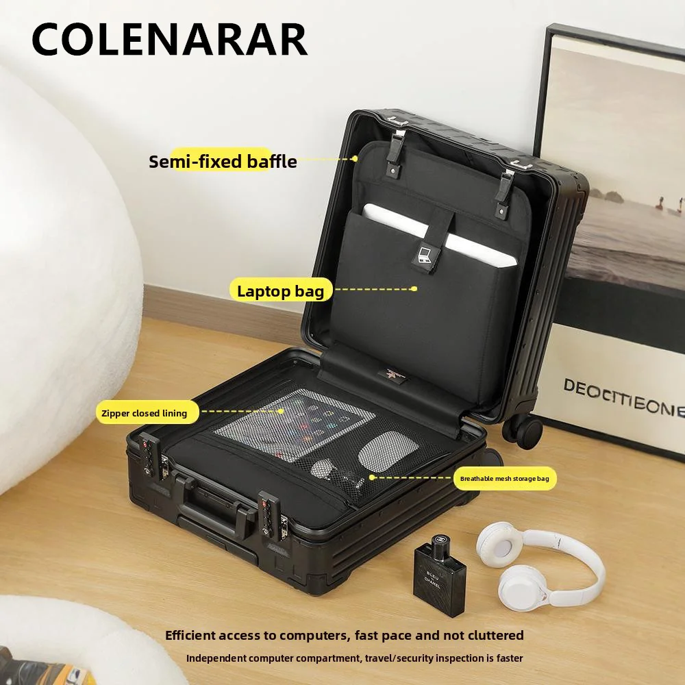 COLENARA 高品質スーツケース 18 インチ小型搭乗ボックスアルミフレームトロリーケース PC ユニバーサルホイールローリング荷物