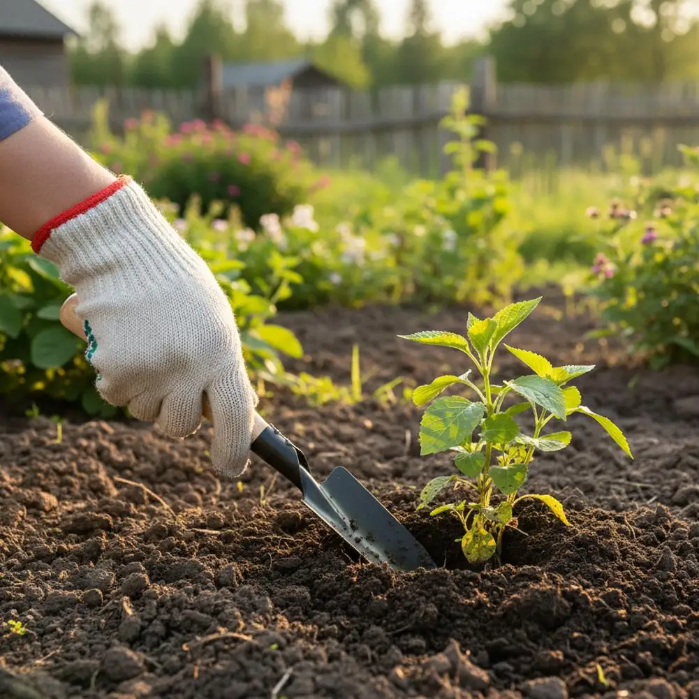 

Садовый совок-лопатка с плоским и заостренным концом для рыхления почвы, посадки цветов, прополки, сбора дикорастущих овощей, с деревянной ручкой
