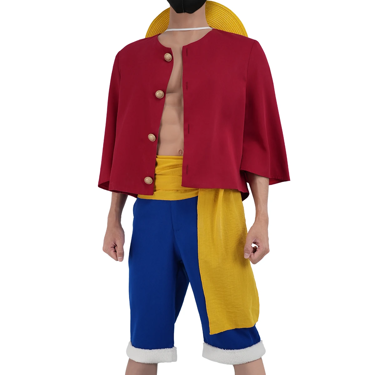 HOLOUN ONE Anime Monkey D. Luffy Cosplay Kostüm Strohhut Erwachsene Version Top Shorts Hut Hüftgurt Cos Convention