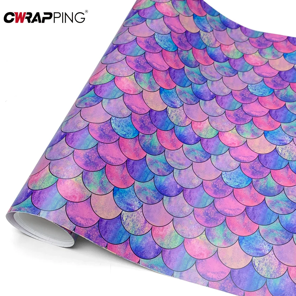 Car Wrapping Film Iridescent Fish Scale Oil Repel Stretch PVC Decal for Helmet Scooter Auto Tuning Sticker Moto Auto Accessories