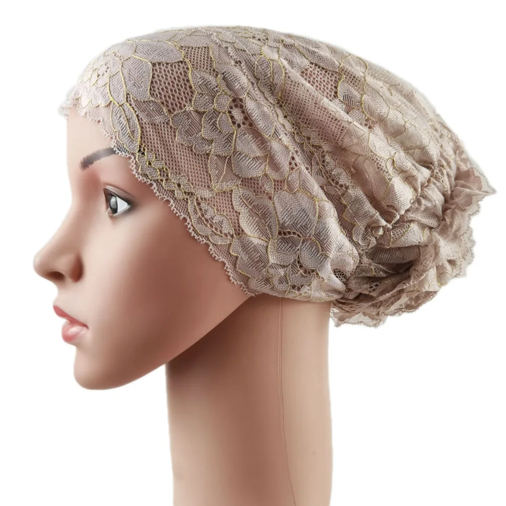 Women Muslim Elastic Lace Bandage Hat Muslim Inner Caps Islamic Indian Turban Cancer Headwear Underscarf Hats Middle East