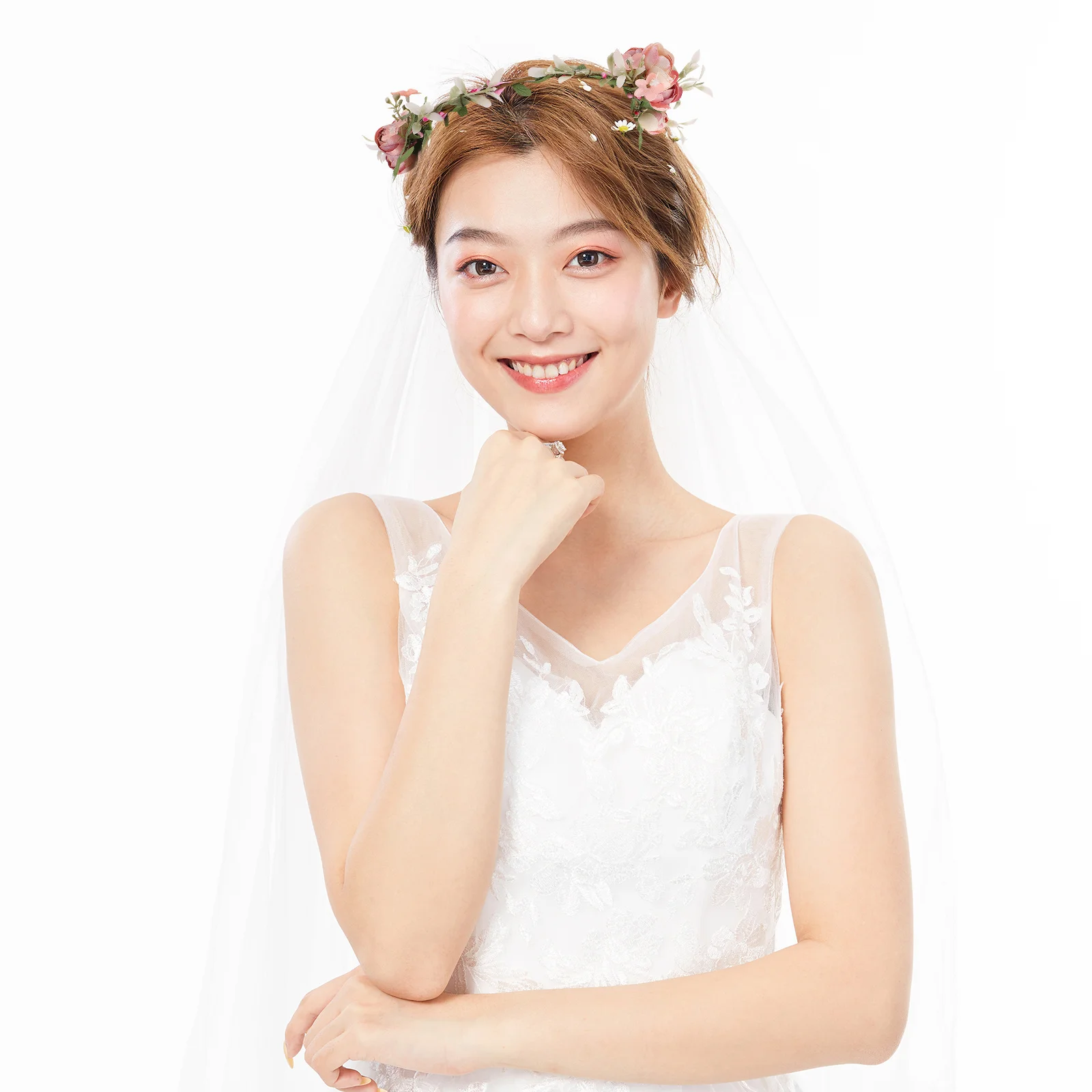 قطعة واحدة من عصابة رأس على شكل زهرة الورد الواقعية للنساء، غطاء رأس مزين بالزهور لحفلات الزفاف وأعياد الميلاد، ديكور العروس #6