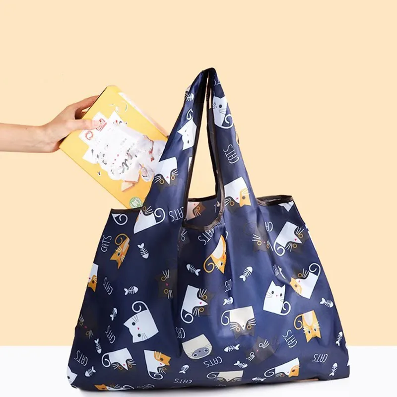 Thickened Cartoon Foldable Portable Supermarket Shopping Bag, Grocery Bag, Vegetable Bag, Large Capacity Eco-friendly Handbag