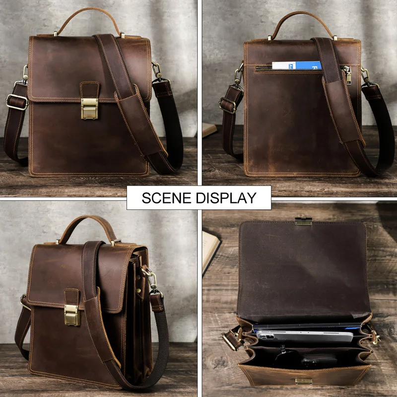 

HTS-MB231 Retro Crazy Horse Leather Fashion Men's Shoulder Bag Diagonal Cross Bag Multi Functional Handbag