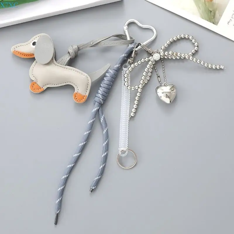 X7XC Sausage Dog Keychain Bows ยนต์เครื่องประดับเครื่องประดับกระเป๋า Charm