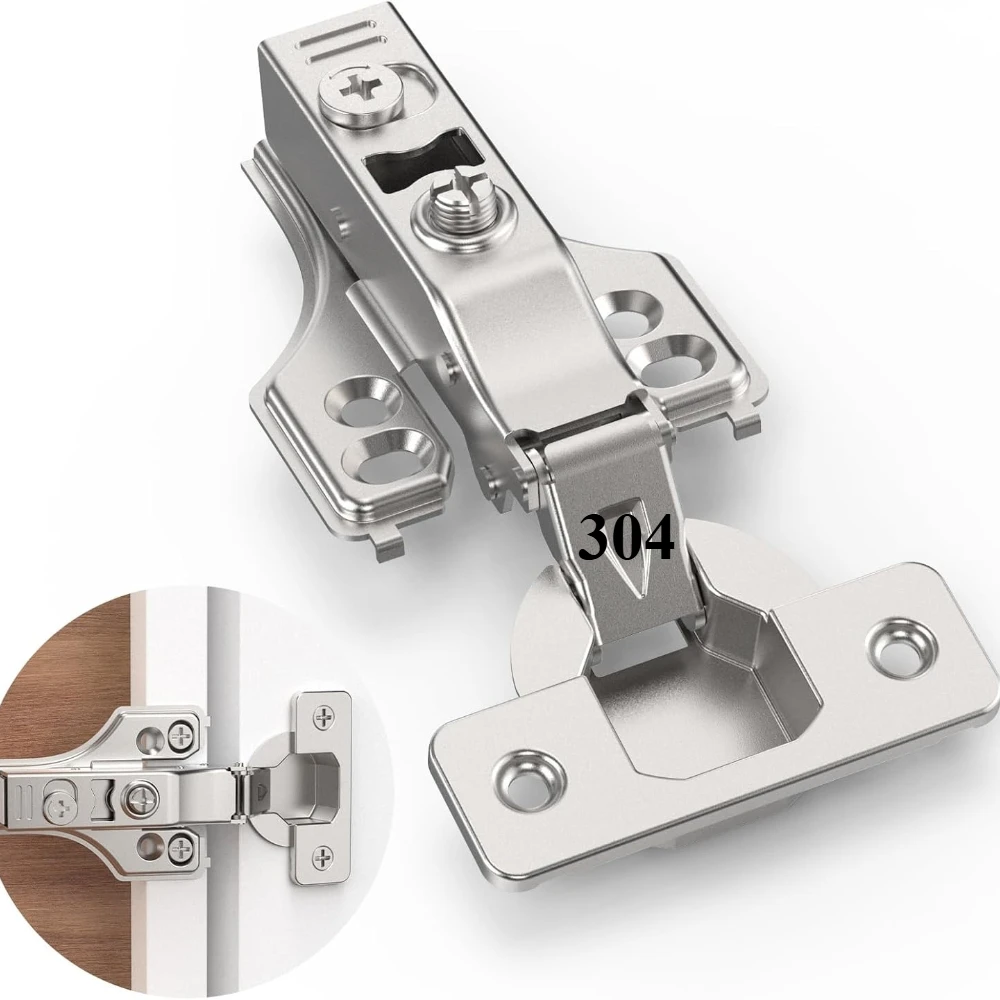 2pcs Wardrobe Door Hinges for Overlay Cupboard 304 Stainless Concealed Kitchen Cabinet Hydraulic Hinges with Mounting Screws