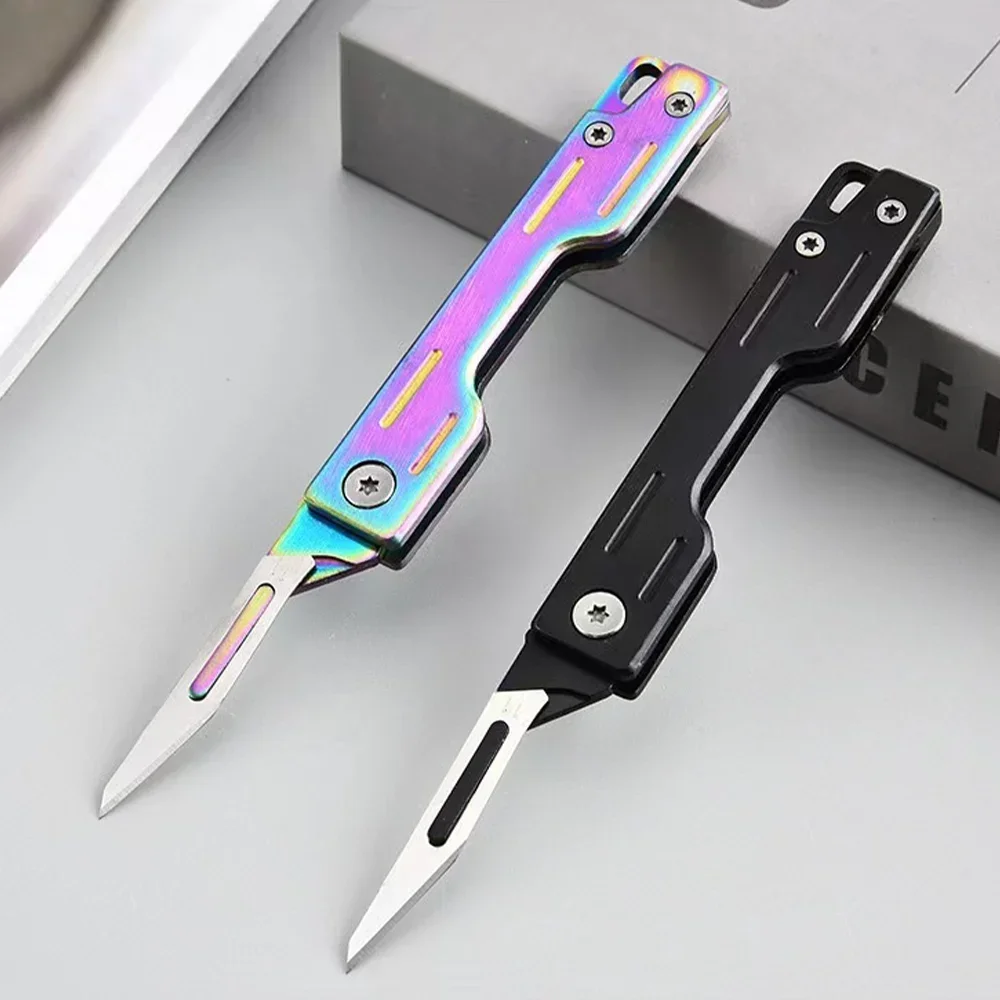 Machinery Folding Knife Stainless Steel Scalpel Medical Folding Knife EDC Unpacking Pocket Knife with 10pcs Replaceable Blades